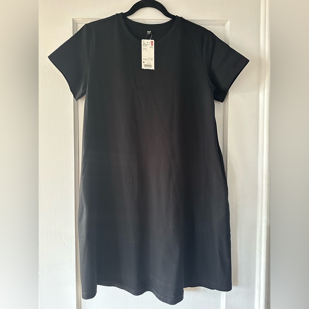 Uniqlo a-line t-shirt cotton dress with pockets sz:M - black